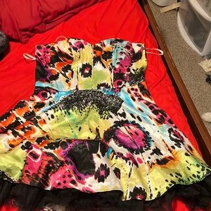 Size 11/12 Debs Strapless dress. Bright Multicolored. Only worn 3 times.